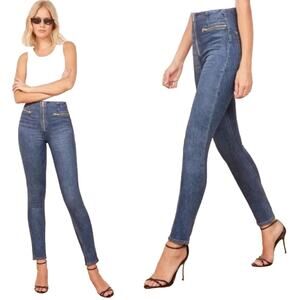 Reformation Denim Jeans 24 Niki Zip Front High Rise Skinny Stretch Blue Seamed